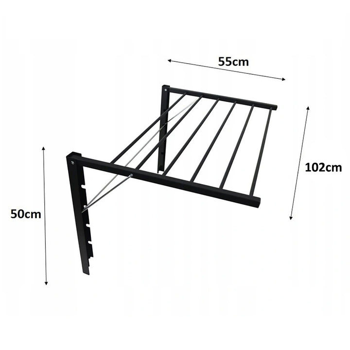 Majka Wall Mounted Clothes Airer Laundry Dryer Drying Rack 100cm Black Foldable Collapsible