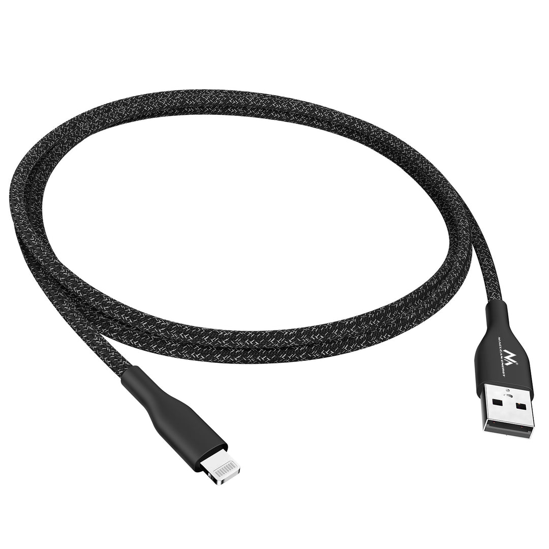 Aistriú Cábla Muirir IOS MFi Táille Fast USB 2.4A Dubh 1m 5V 2.4A níolón