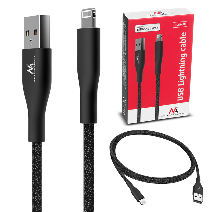 Aistriú Cábla Muirir IOS MFi Táille Fast USB 2.4A Dubh 1m 5V 2.4A níolón