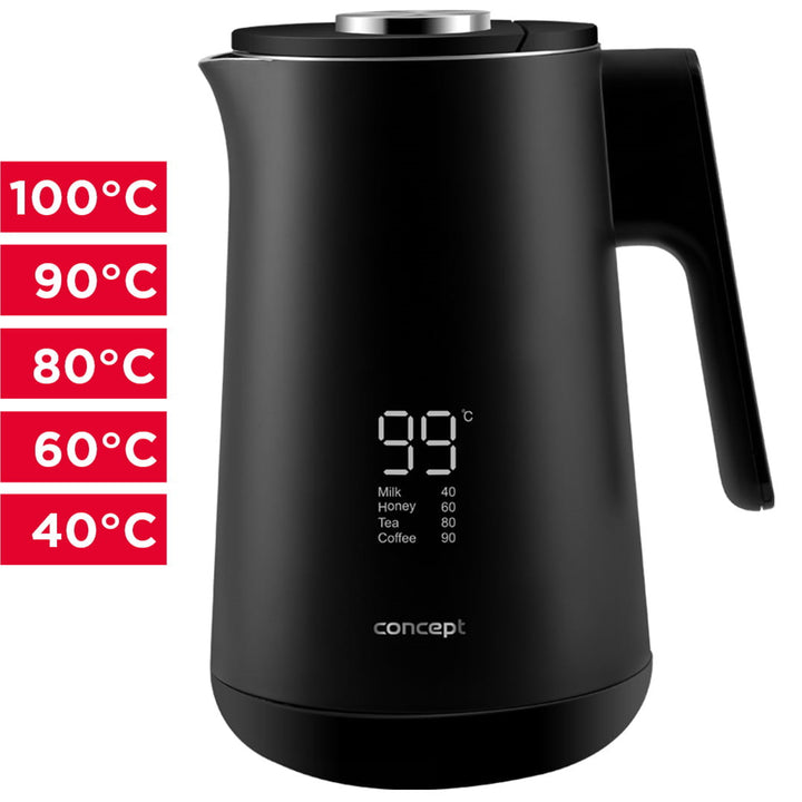 Concept RK3340 Kettle Stainless Steel Digital 1.7L Water Indicator Cool Touch System 1500W