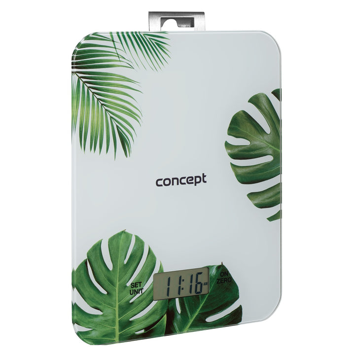 Concept VK5713 Digital Kitchen Scale - Monstera - 15kg Clock Timer Monstera Floral Design max. 15kg with Hanging Hook