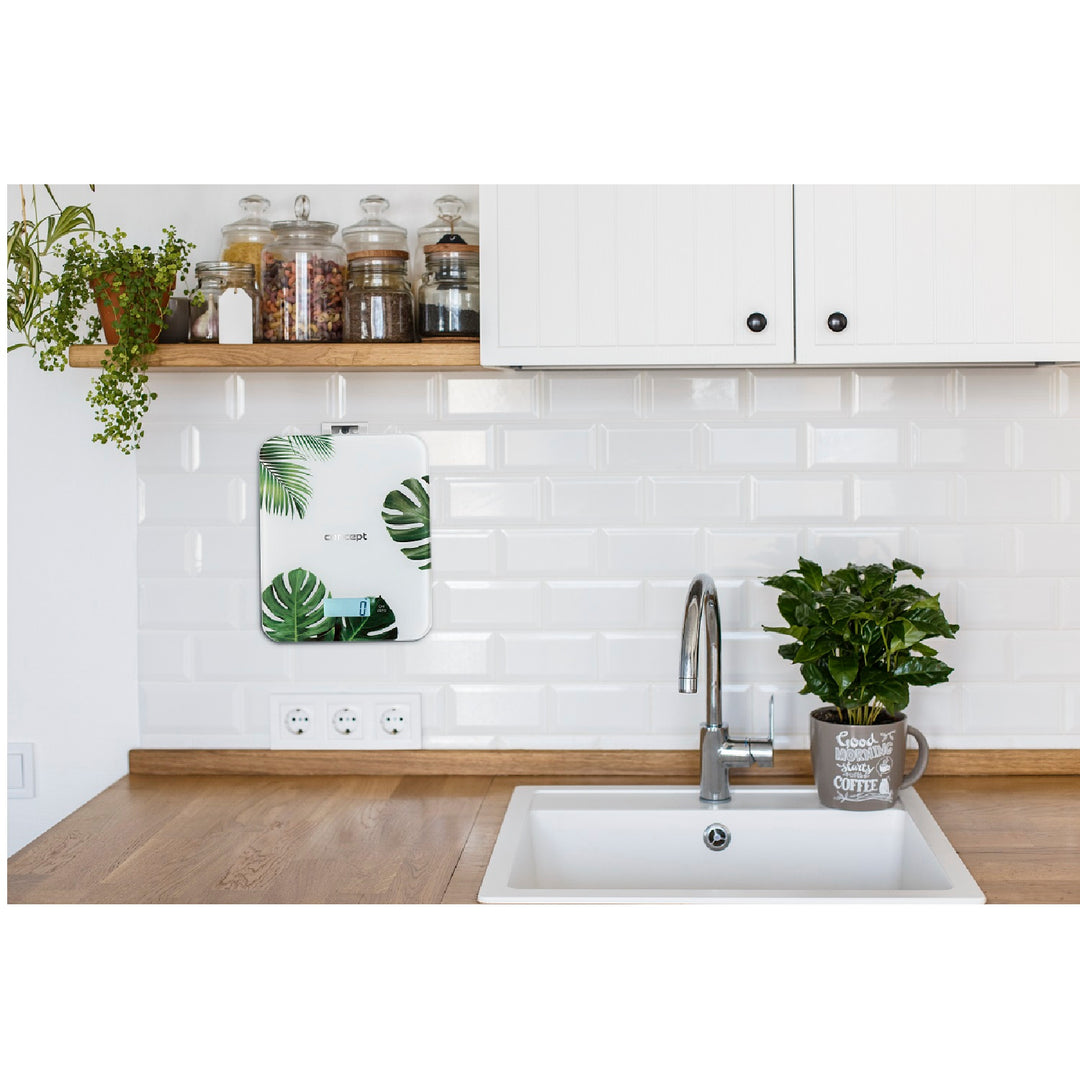 Concept VK5713 Digital Kitchen Scale - Monstera - 15kg Clock Timer Monstera Floral Design max. 15kg with Hanging Hook