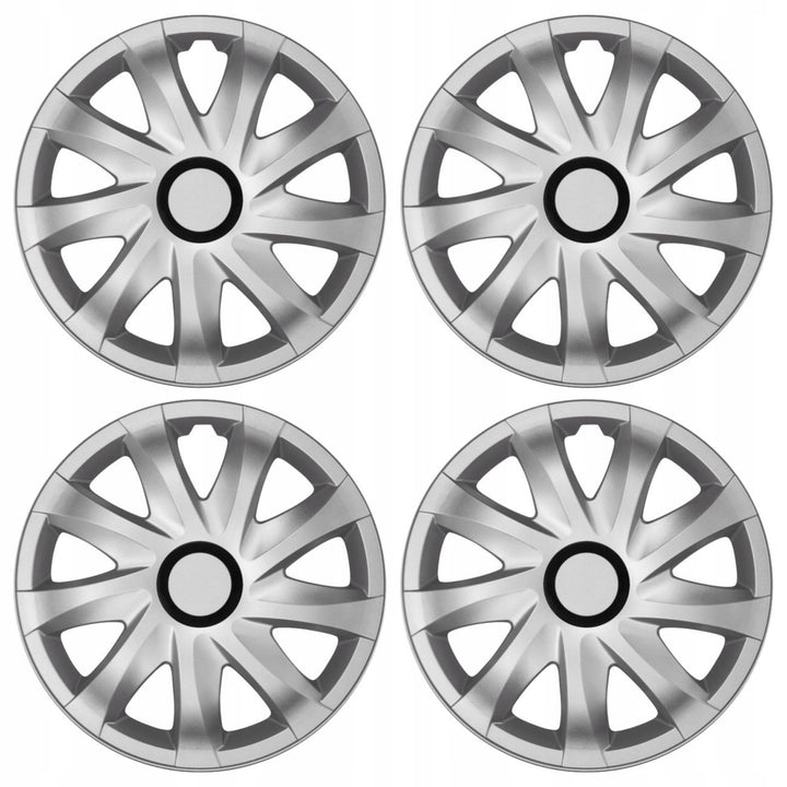 NRM 14" Clúdaigh Rothaí Hubcaps Baile Átha Troim Silver 4 PCS Socraigh frithsheasmhach in aghaidh ABS durable