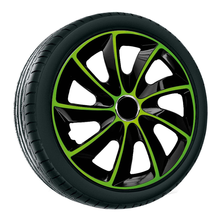 Wheel trims Wheel covers - 4 pieces complete set - NRM STIG EXTRA - Black & Green - 15" inch