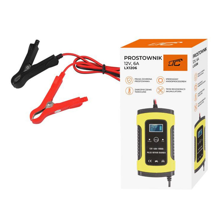 LAMEX LX1206 Deisiúchán Pulse Battery Charger Uathoibríoch Car 12V 6A Cadhnraí LCD Taispeáin