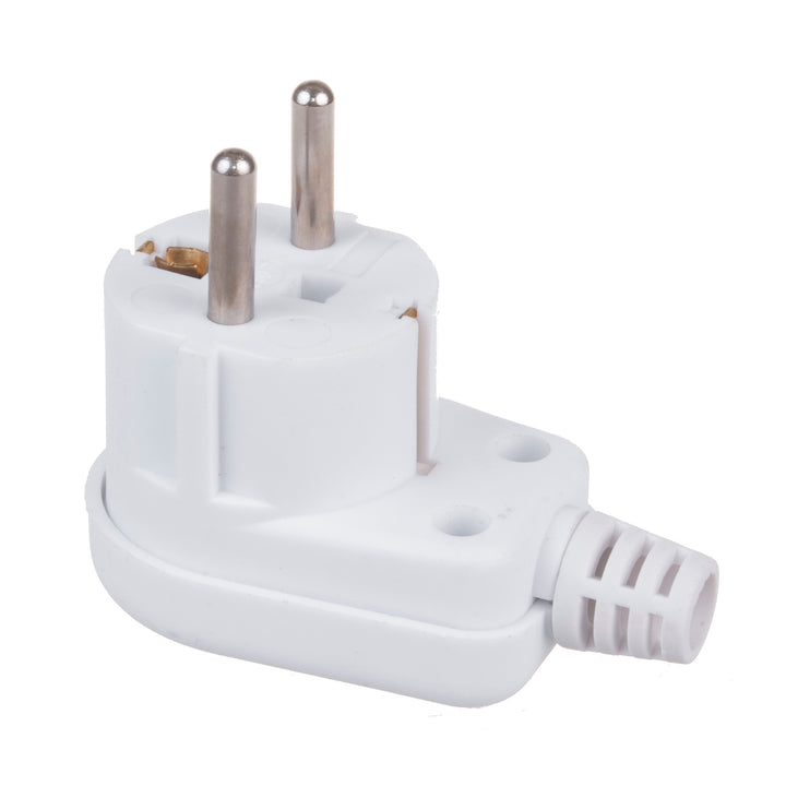 Maclean MCE330 Earthing Contact Plug Uni Schuko Angle Plug Unischuko Uni Schuko Plug 16A 250V Plastic White