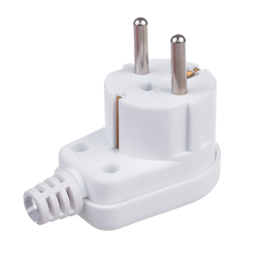 Maclean MCE330 Earthing Contact Plug Uni Schuko Angle Plug Unischuko Uni Schuko Plug 16A 250V Plastic White