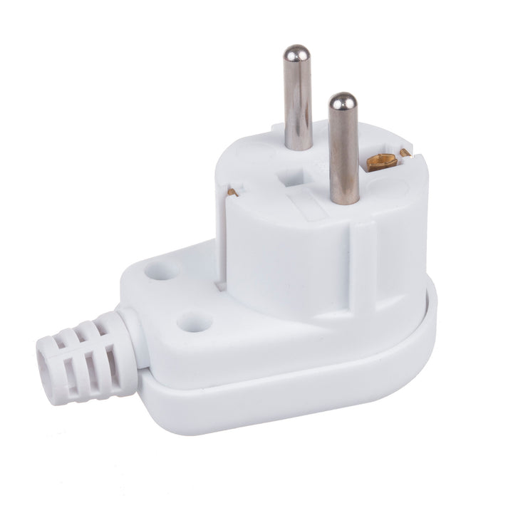 Maclean MCE330 Earthing Contact Plug Uni Schuko Angle Plug Unischuko Uni Schuko Plug 16A 250V Plastic White