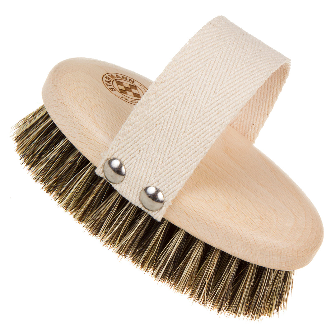 Neckline Body Brush Horse Hair Tampico Agave Natural Dry Massage Ergonomic Handle