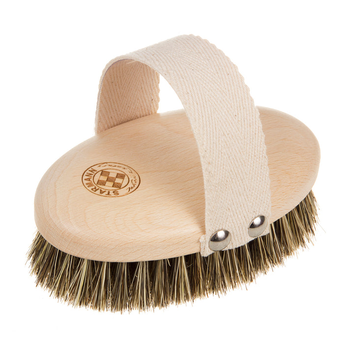 Neckline Body Brush Horse Hair Tampico Agave Natural Dry Massage Ergonomic Handle