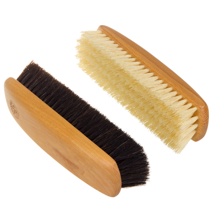 2 x Shoe Brushes Set 1 x Horse Hair 1 x Tampico Natural Polishing Cleaning Brush Beech Wood Reusable