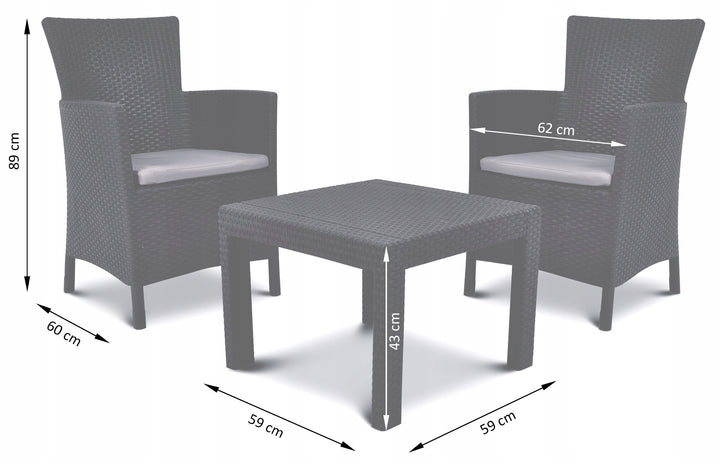 Outdoor Furniture Set Keter Rosario Grey Graphite 2 Armchairs & Table Rattan Style Balcony Garden Patio