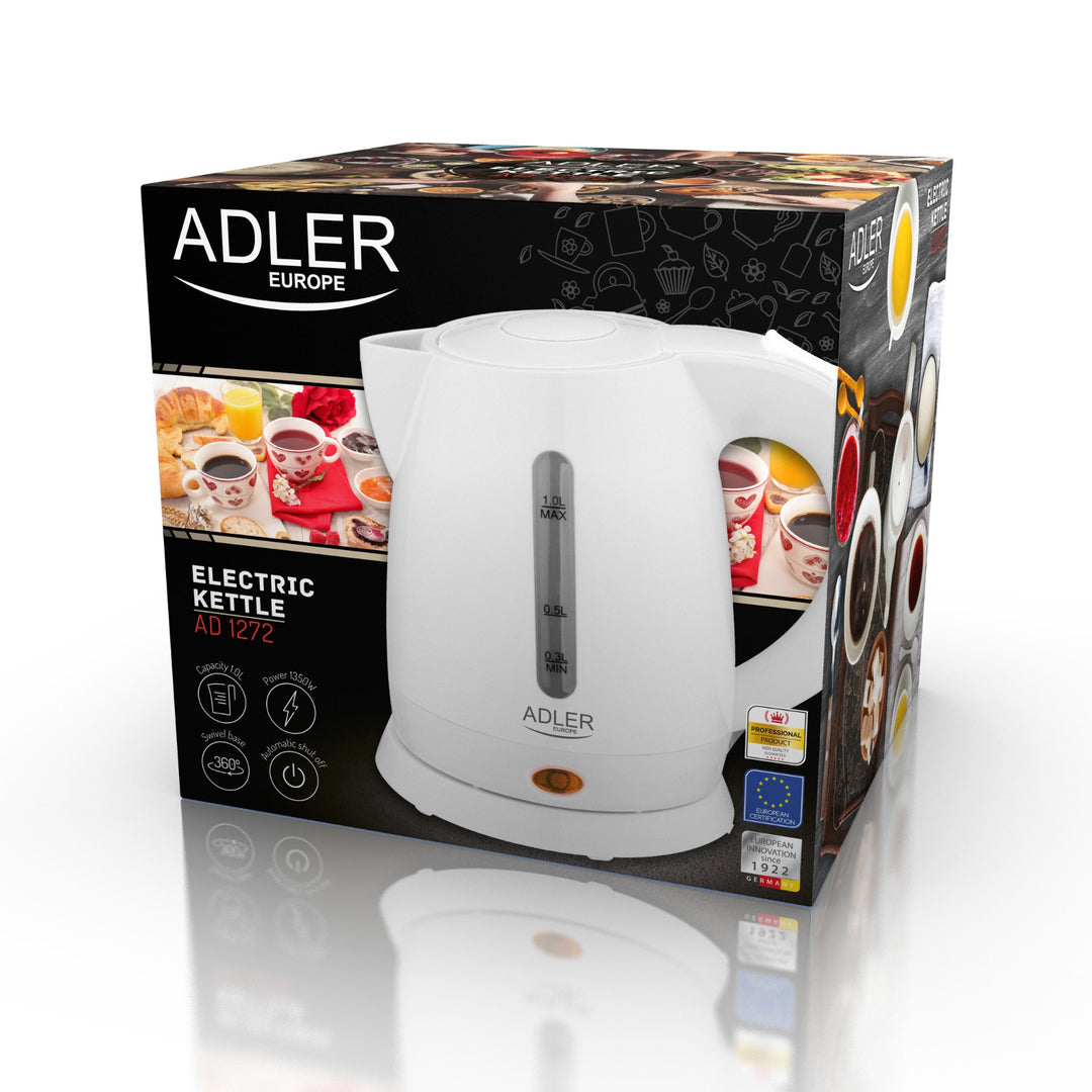 Plastic kettle 1,0L 1600W Adler AD 1272 white color