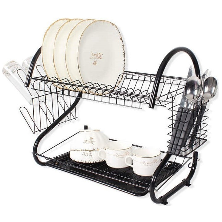 Dish Drainer Rack Dryer 2 Tier Removable Drip Tray Sink Plate Bowl Scratch Resistant