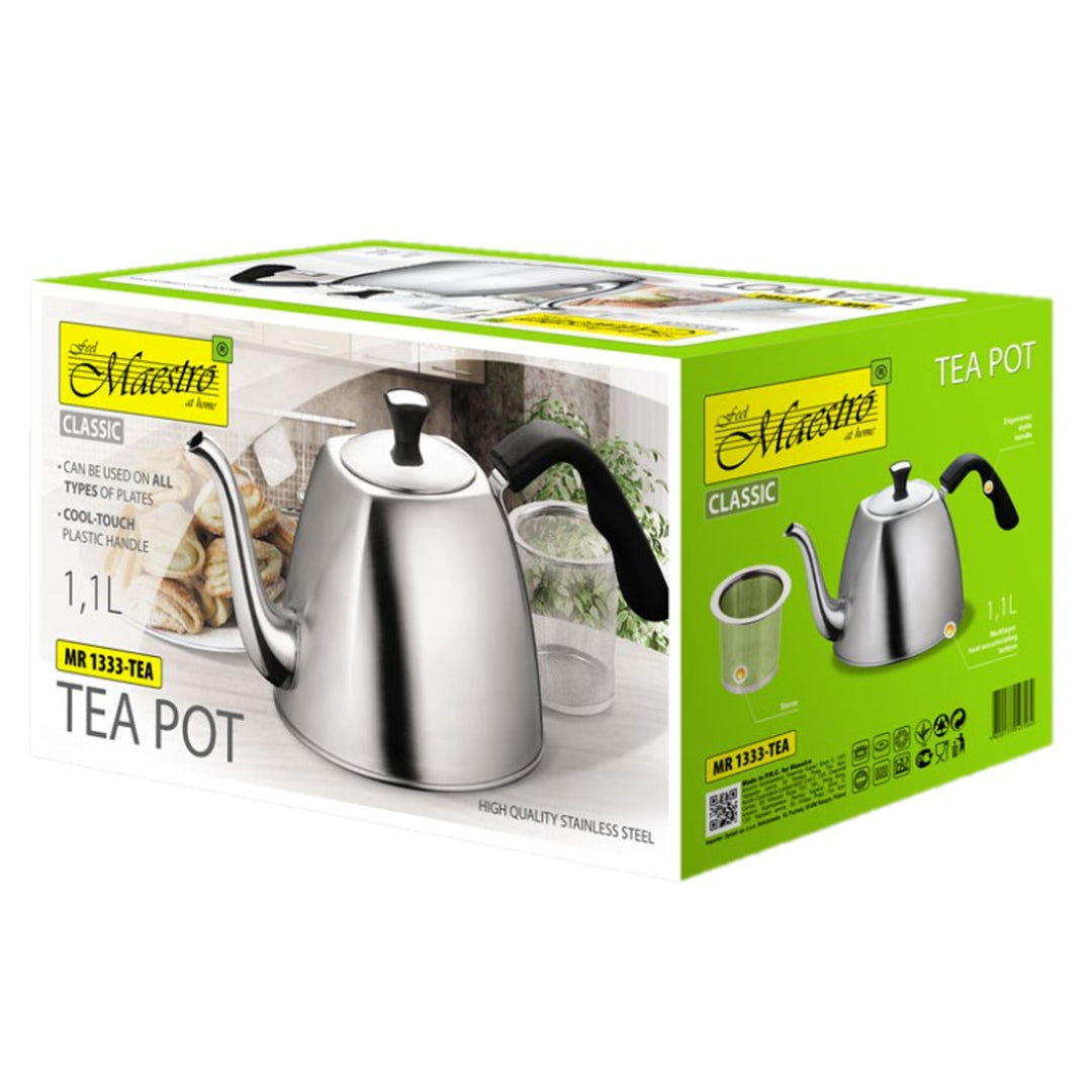 Teapot Kettle Luibheanna Tae Strainer 1.1L Gach Cócaire Ionduchtúcháin Gáis Cruach Dhosmálta