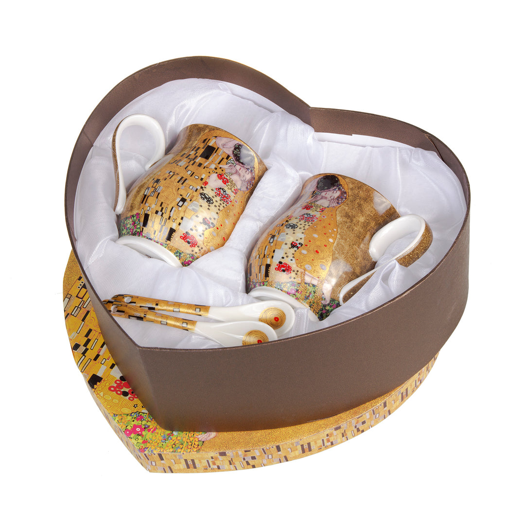 Queen Isabell Kiss by Gustav Klimt Set of 2 350ml Porclain Mugs with Spoons for Grandma Gift