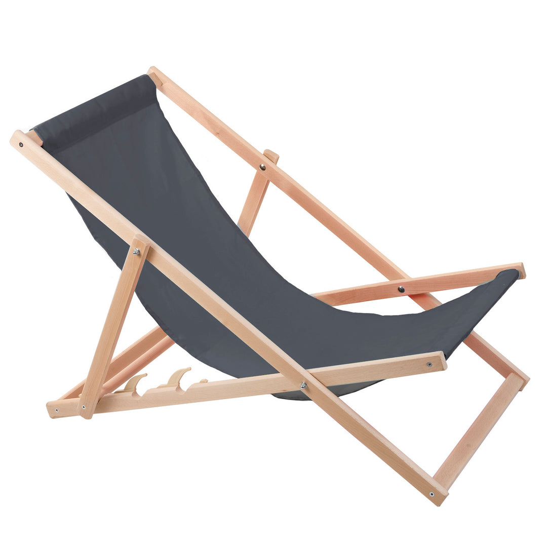 WOOD OK Wooden Deck Chair Reclining Beach Patio Garden Large Seat