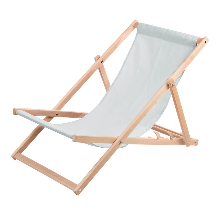 Wood OK Beech Wooden Deck Chair - Light Grey Reclining Backrest Large Seat Sturdy