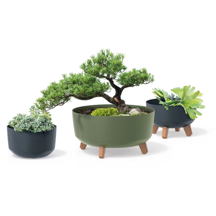 14.3L Low Flower Pot Planter Light Grey with Detachable Legs 38 cm Inner Liner Indoor Outdoor Round Plastic UV-resistant