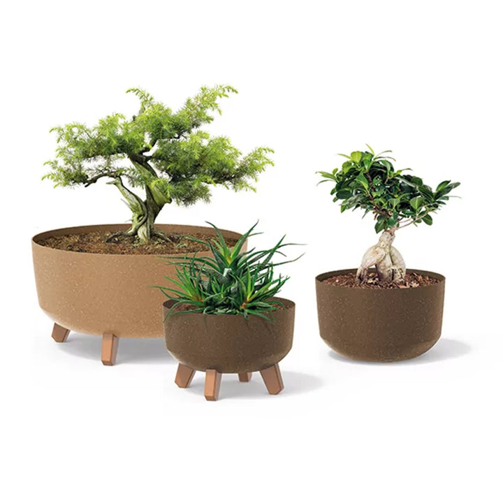 Low Eco Wood Flower Pot with Removable Legs Including Insert for Indoor and Outdoor Use Planter Round Plastic UV-resistant 235mm, ECO White