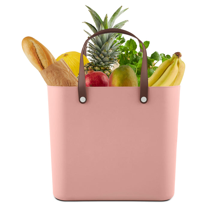 Rotho Albula Plastic Shopper Bag 25L - Pink - Shopping Basket with Handles Made of Recycled Plastic ECO