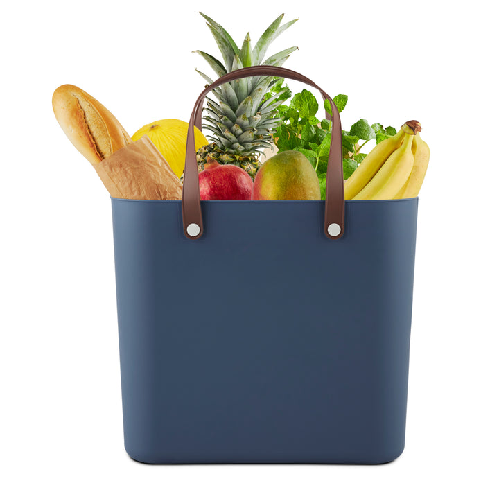 Rotho Albula Plastic Shopper Bag 25L - Navy Blue - Shopping Basket with Handles Made of Recycled Plastic ECO