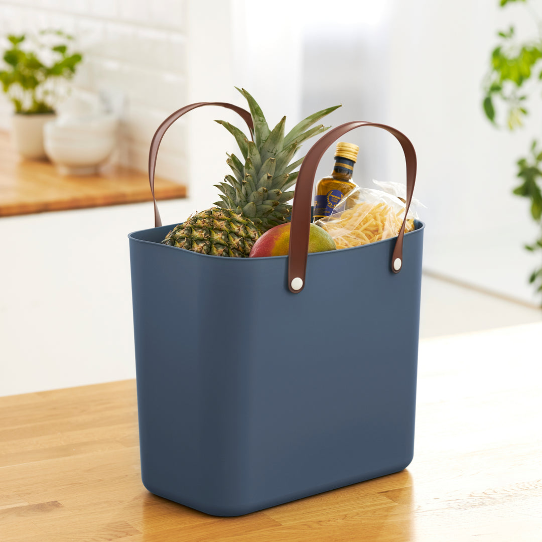 Rotho Albula Plastic Shopper Bag 25L - Navy Blue - Shopping Basket with Handles Made of Recycled Plastic ECO