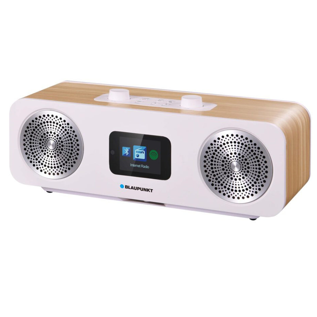 Blaupunkt IR50DAB Raidió Idirlín Raidió DAB+/FM le Bluetooth Ag luí le Podchraoltaí Spotify Connect Tacaíocht UPnP Clog Taispeána TFT le feidhm aláraim Taispeáin 2.4"