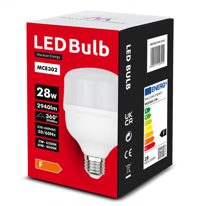 Maclean LED bulb, E27, 28W, 220-240V AC, neutral white, 4000K, 2940lm, MCE302 NW