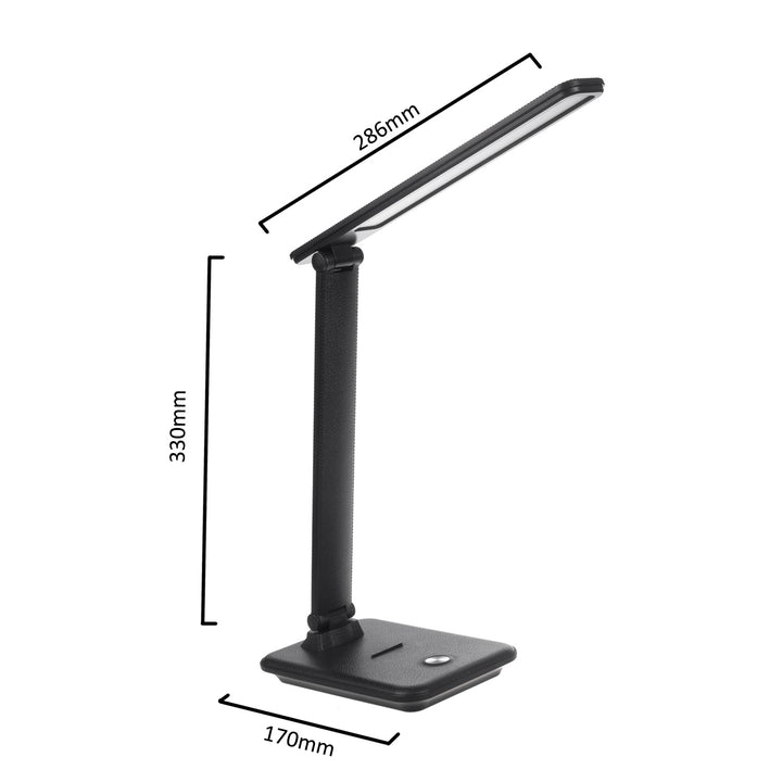 Maclean MCE614 B Lampa Deasc stiúir Dimmable Fillte Inchoigeartaithe 9W IP20 3000K 4500K 6500K Dubh