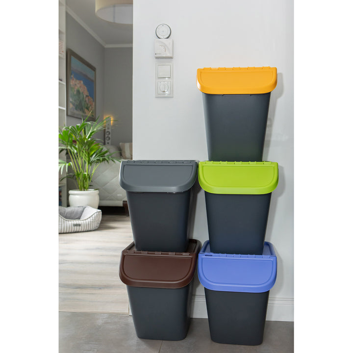 Sorting Waste Bin Set 5 x 23LRecycling Garbage Trash Segregation Stackable Lid