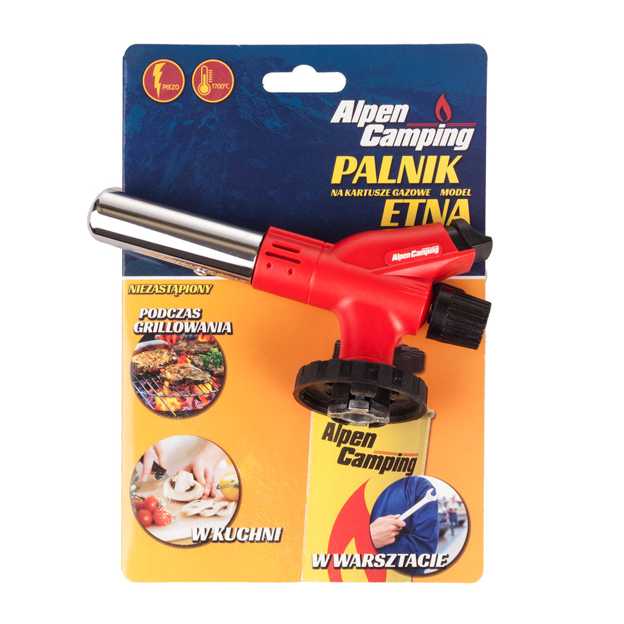 Alpen Camping cartridge burner, flame temperature 1300°C, piezoelectric ignition, flame adjustment, ETNA