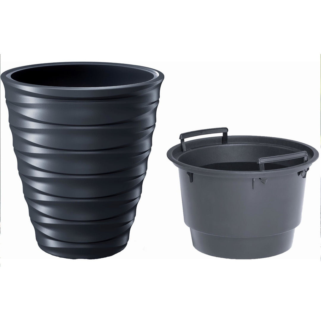 Round flowerpot with insert Prosperplast Freze DBFE400-S433 - anthracite colored