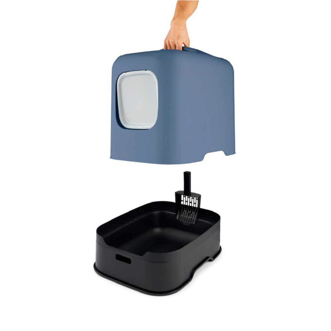 Rotho Biala MyPet cat toilet litter box with lid and scoop - dark blue color