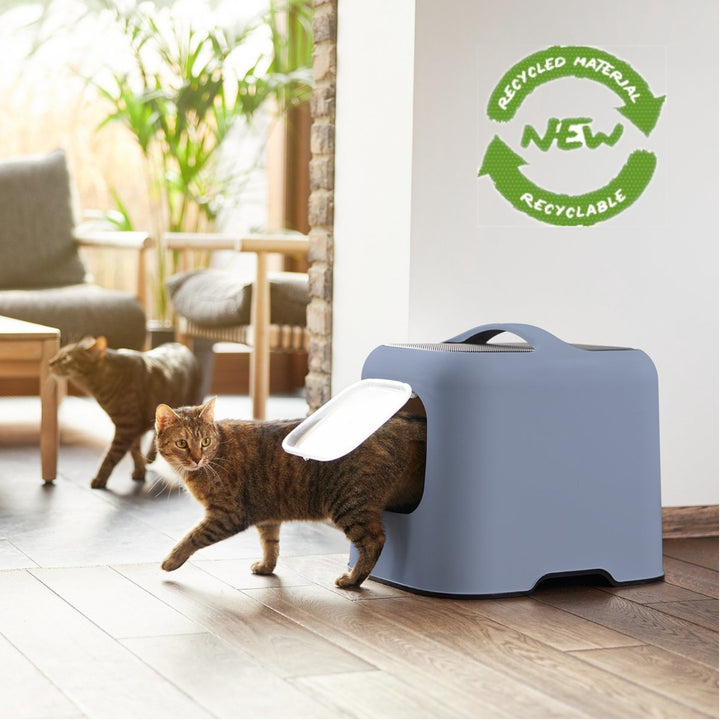 Rotho Biala MyPet cat toilet litter box with lid and scoop - dark blue color