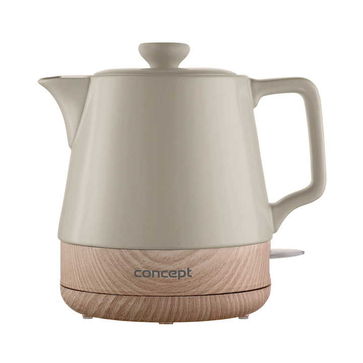 CONCEPT RK0061 UK Electric Ceramic Kettle 1.0L Nordic Style 1200W Tea Pot Cordless Beige & Wood Design