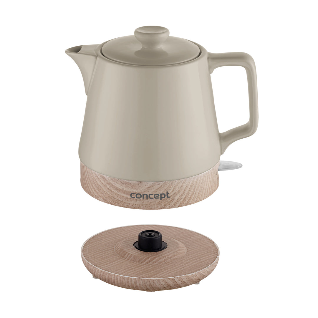 CONCEPT RK0061 UK Electric Ceramic Kettle 1.0L Nordic Style 1200W Tea Pot Cordless Beige & Wood Design