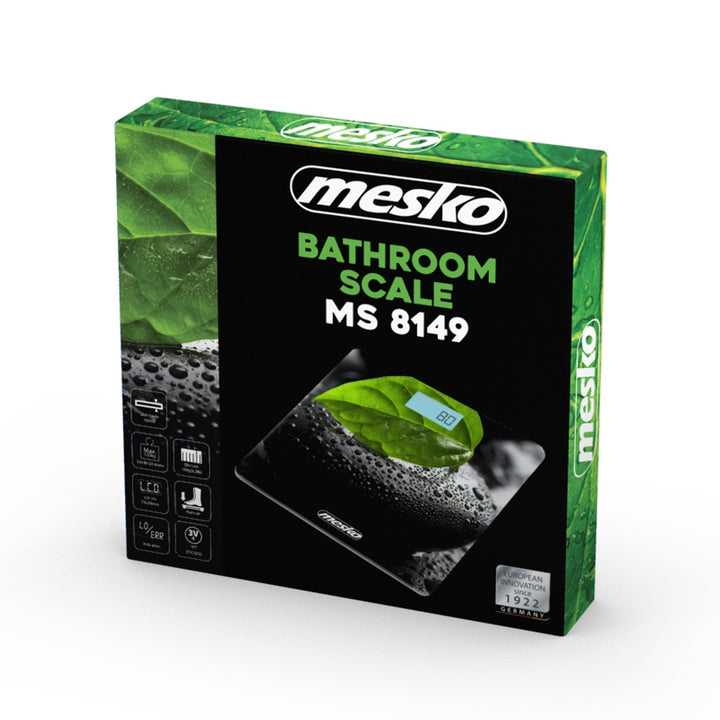 Mesko MS 8149 tempered glass bathroom scale, 150kg load capacity