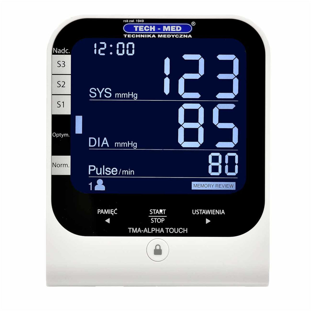 Tech-Med TMA-ALPHA TOUCH Digital Upper Arm Blood Pressure Monitor Elegant High Accuracy Medical Device LCD Display