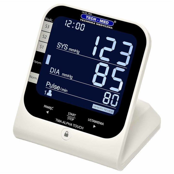 Tech-Med TMA-ALPHA TOUCH Digital Upper Arm Blood Pressure Monitor Elegant High Accuracy Medical Device LCD Display