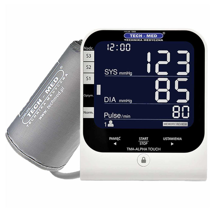 Tech-Med TMA-ALPHA TOUCH Digital Upper Arm Blood Pressure Monitor Elegant High Accuracy Medical Device LCD Display