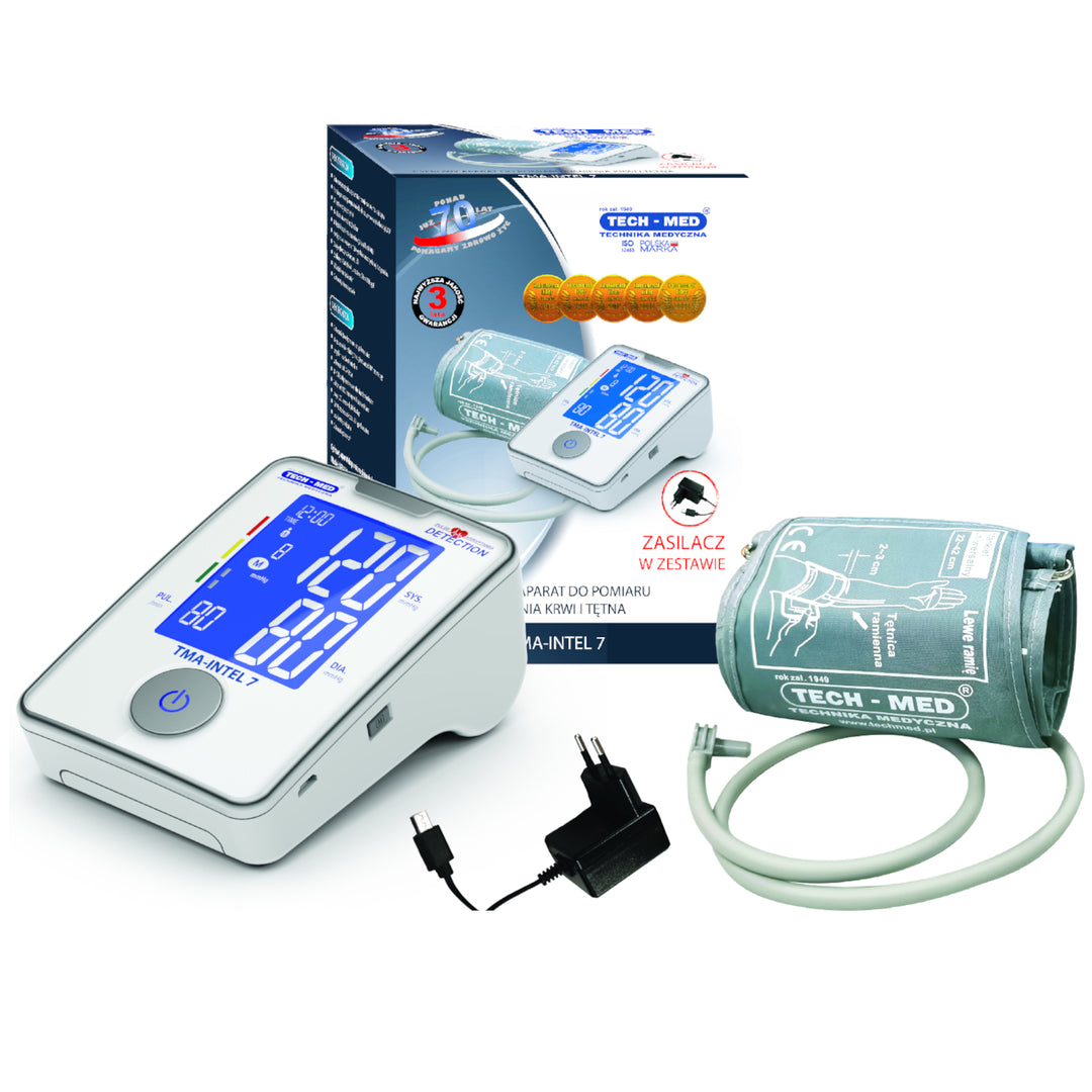 Intel-7 Electronic Upper Arm Blood Pressure Monitor 22-42cm Automatic Adjustable Cuff Digital Display Arrhythmia Detection