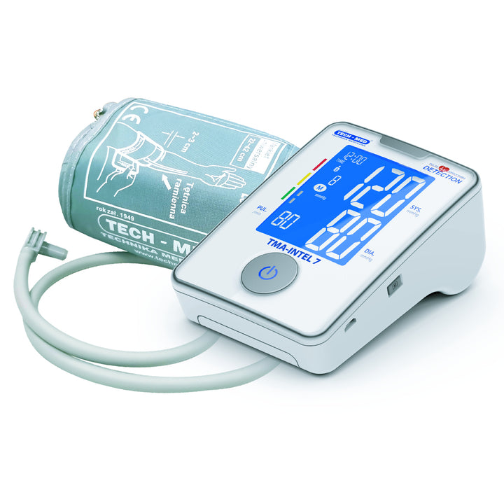 Intel-7 Electronic Upper Arm Blood Pressure Monitor 22-42cm Automatic Adjustable Cuff Digital Display Arrhythmia Detection