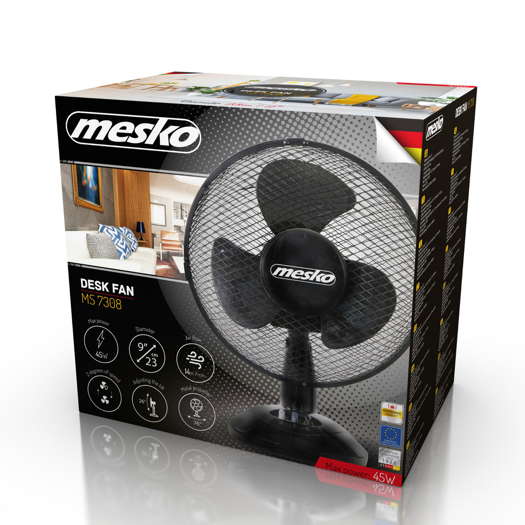 Desk fan 23cm 45W Mesko MS 7308, oscillation, two air speeds