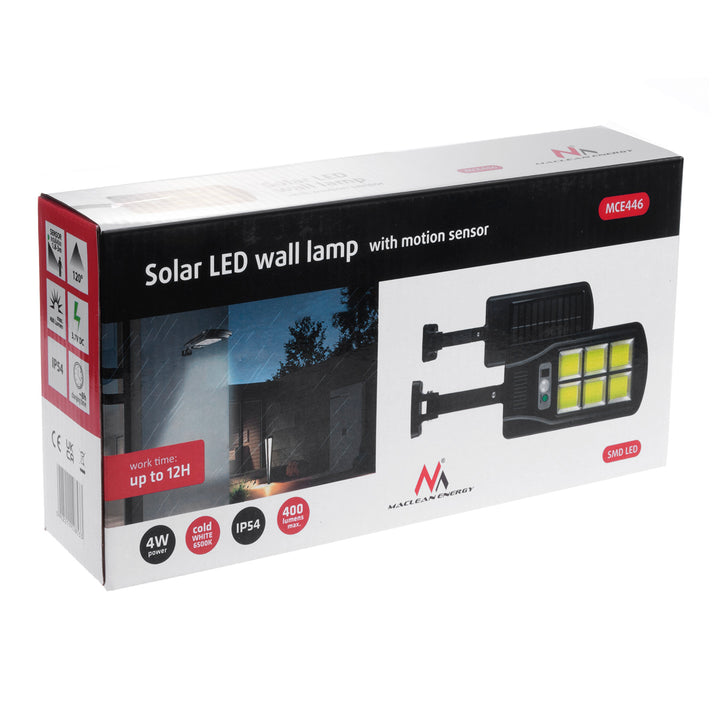 Lampa sráide gréine Maclean MCE446 le braiteoir tairiscint agus dusk IP54 4W 400 lumens 6500K rialú iargúlta lampa gréine solas balla lasmuigh soilsiú lasmuigh laindéir sráide 3 modhanna soilsithe