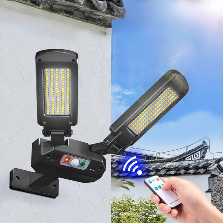 Lampa Balla Gréine Dúbailte Maclean MCE447 le Braiteoir Motion agus Dusk IP54 5W 2x 450 Lumens 6500K Dhá Fhoinse Solais Cianrialú Solas Sráide Lasmuigh