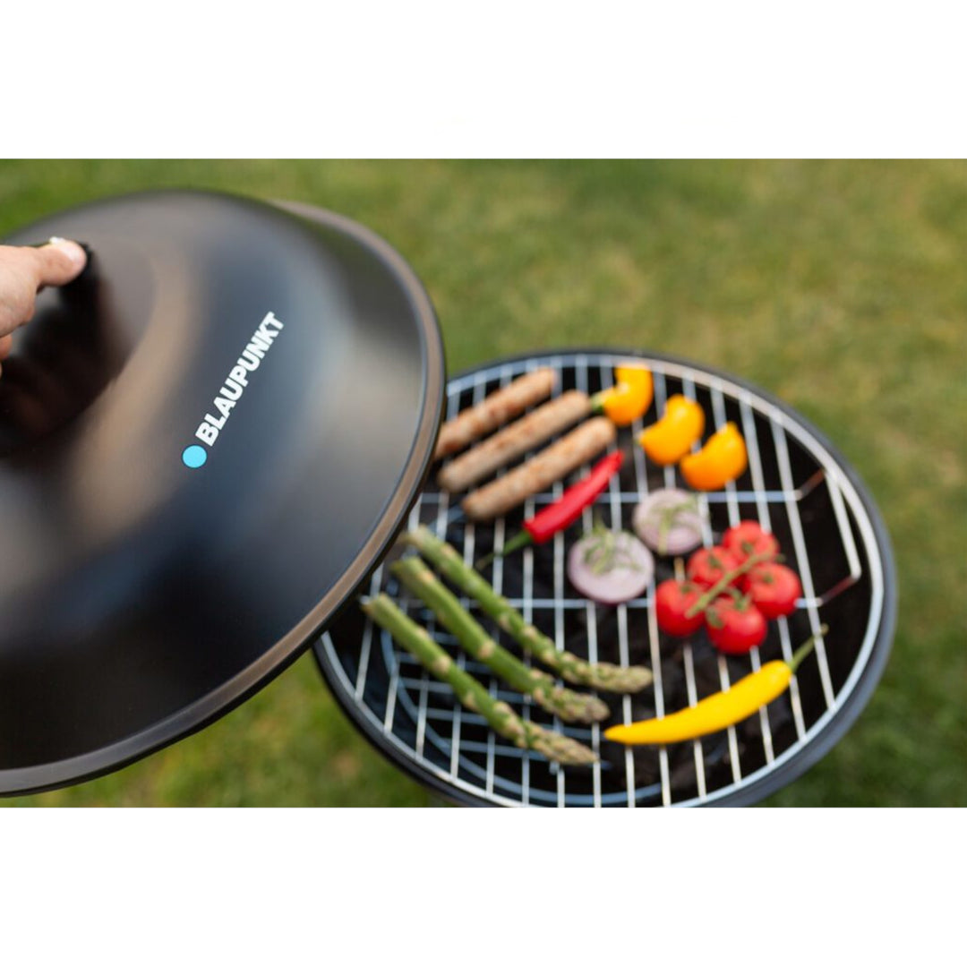 Blaupunkt GC401 Grill Gualach ar Rothaí Seastán Barbecue Babhta Tralaí Barbecue Barbecue le Barbecue Gairdín an tSeilf Íochtarach 41cm Trastomhas BBQ