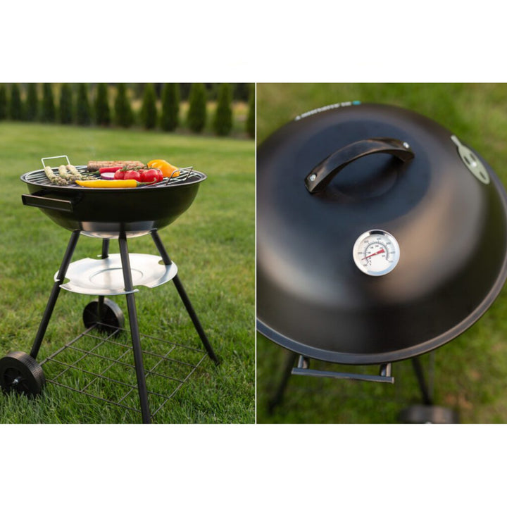 Blaupunkt GC401 Grill Gualach ar Rothaí Seastán Barbecue Babhta Tralaí Barbecue Barbecue le Barbecue Gairdín an tSeilf Íochtarach 41cm Trastomhas BBQ