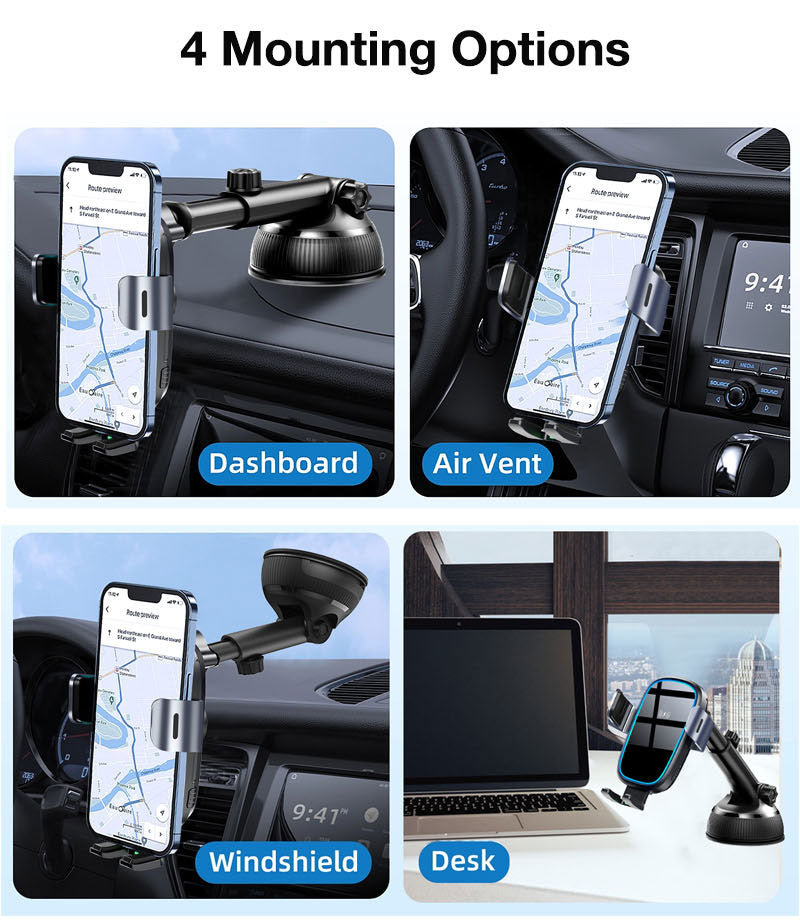 Maclean MCE129 Car Phone Holder Mount with Qi Wireless Inductive Charger Automatic Dashboard Windshield Airvent Desk 4in1