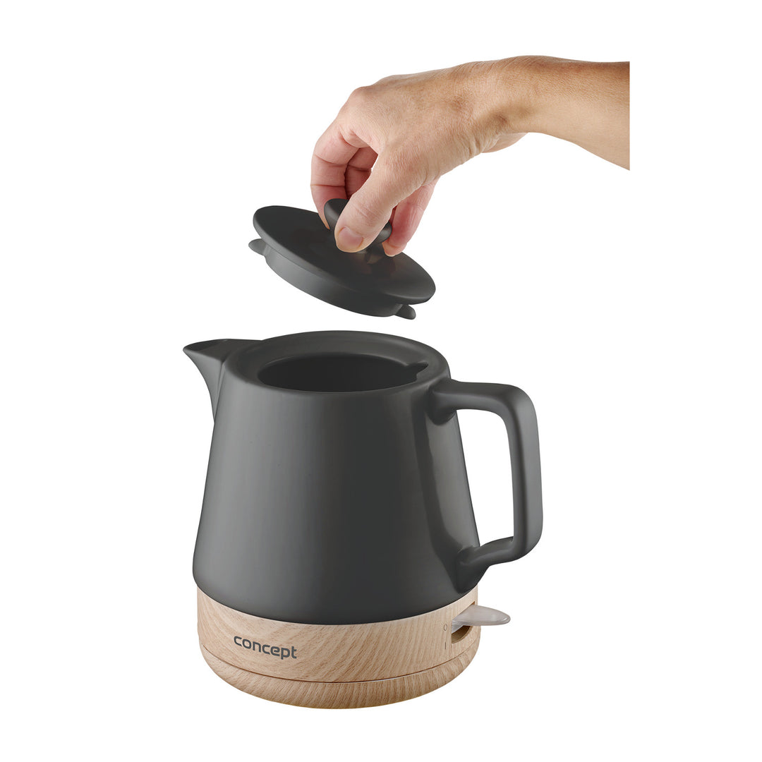 CONCEPT RK0061 UK Electric Ceramic Kettle 1.0L Anthracite & Wood Design Nordic Style 1200W Tea Pot Cordless